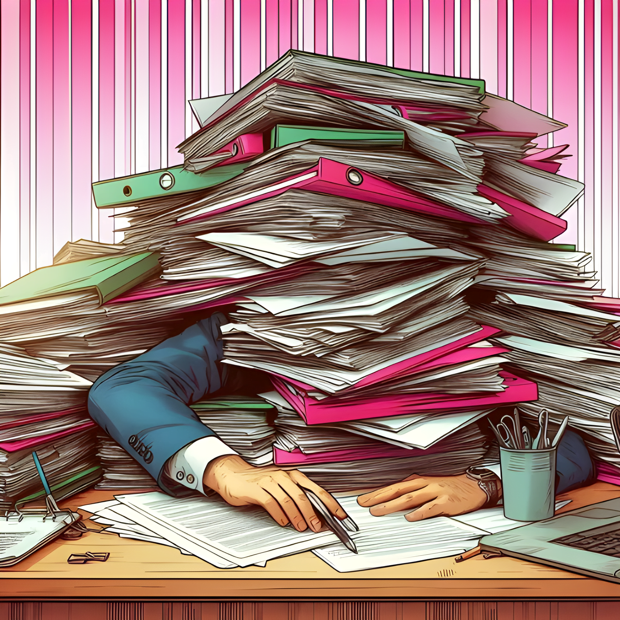 Cette image représente de manière éloquente l'encombrement administratif que peuvent rencontrer les chefs d'entreprise face à un surcroît d'activité ou à des tâches répétitives non optimisées. Au premier plan, un bureau surchargé de dossiers empilés de façon désordonnée met en évidence le besoin urgent de soutien administratif pour alléger cette charge. Une main émerge de cette pile de documents, symbolisant une demande d'aide immédiate pour organiser et gérer les tâches administratives avec efficacité. L’image illustre parfaitement les solutions de mission ponctuelle pour des périodes de surcharge, de remplacement temporaire ou de gestion administrative flexible. Ce service s’adapte aux besoins des entreprises, qu'il s'agisse de quelques heures par semaine ou d'une intervention plus ponctuelle, permettant aux professionnels de se concentrer sur leurs objectifs principaux sans être submergés par la paperasse. Mots-clés SEO supplémentaires : Soutien administratif ponctuel pour entreprise Assistance flexible pour surcharge de travail administratif Gestion de surcroît d'activité avec service administratif ajustable Aide administrative pour organisation et productivité