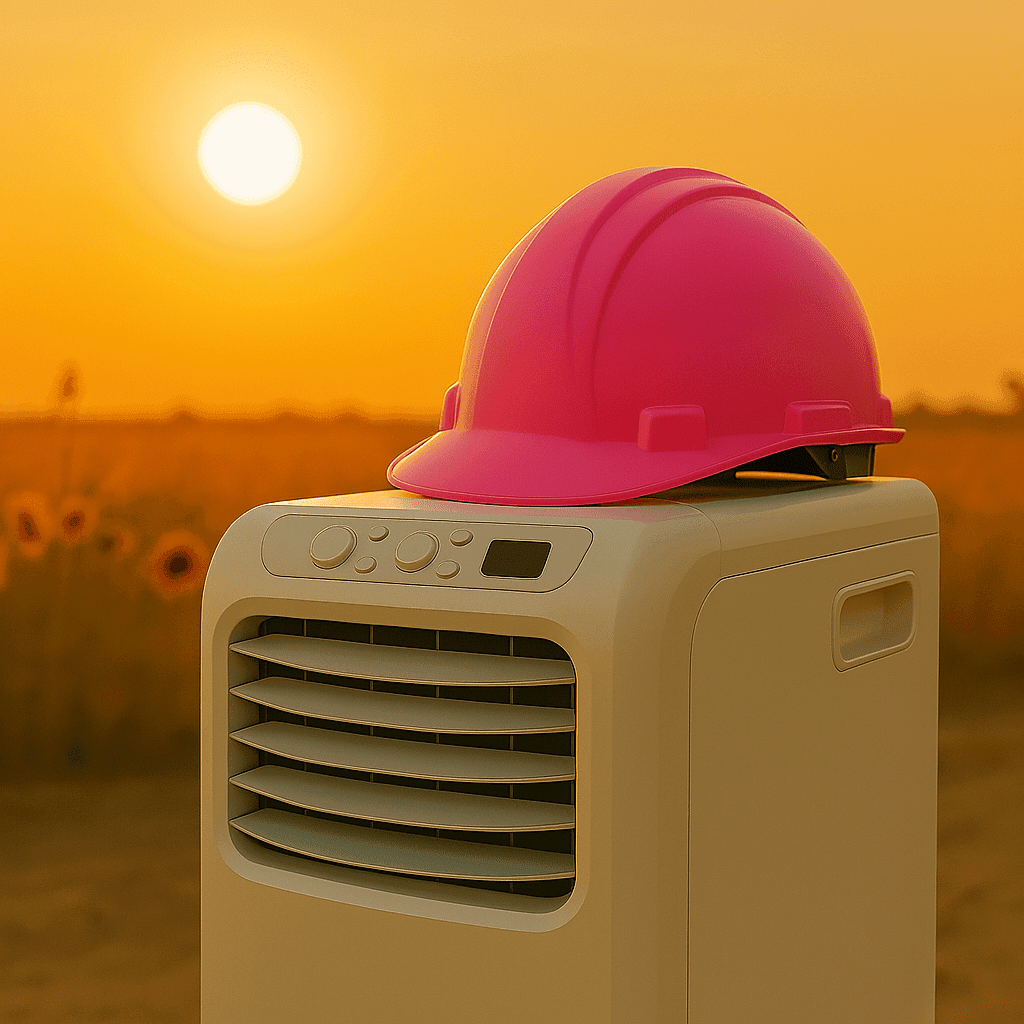 Casque de chantier sur climatiseur