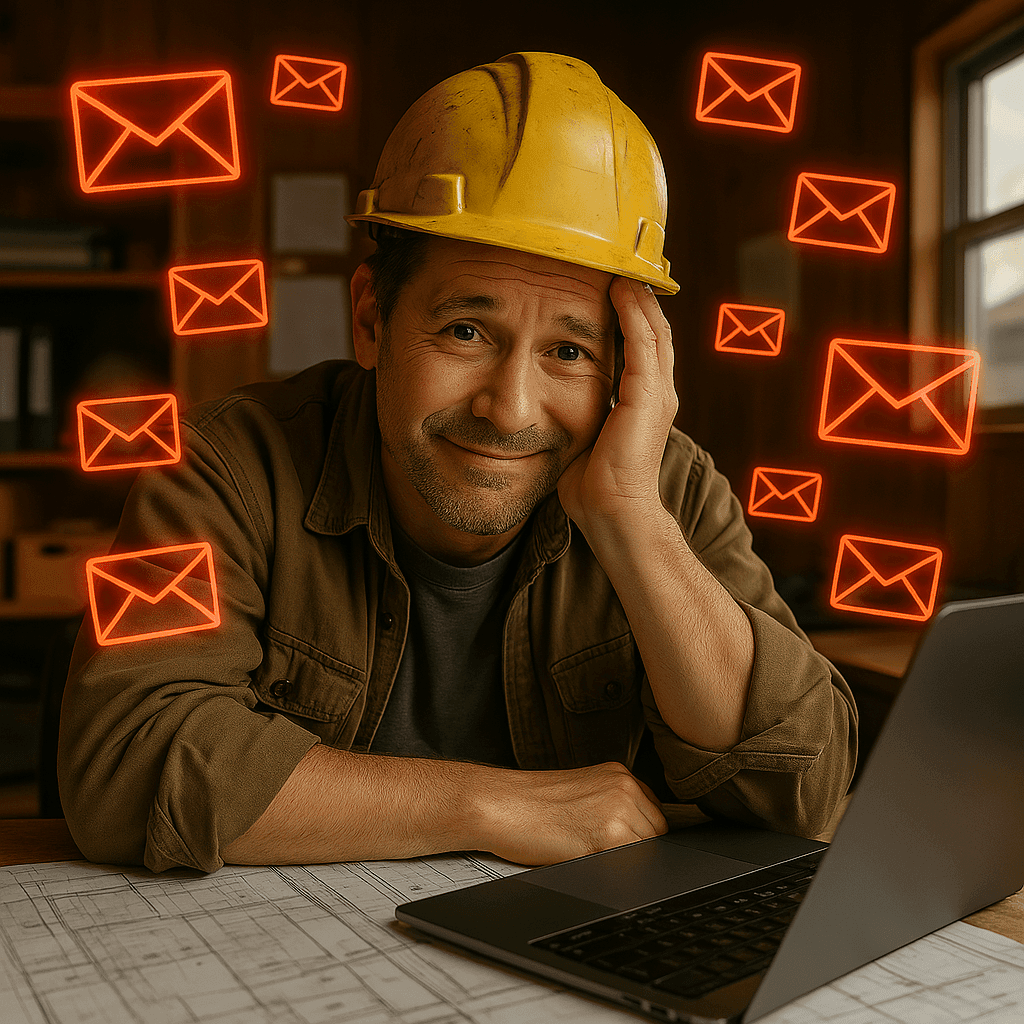 Portrait d'un chef d'entreprise du BTP débordé par le traitement des emails