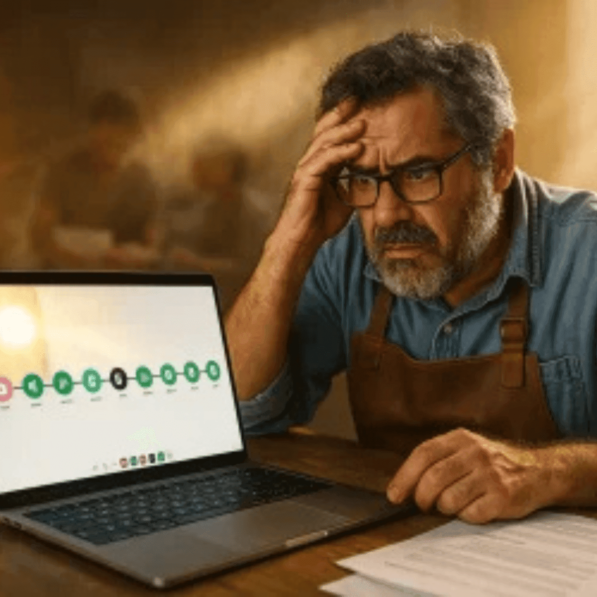 données numériques un professionnel en pleine réflexion Un expert en blouse de travail examine un graphique ou un diagramme affiché sur l’écran d’un ordinateur, illustrant une séance d’analyse ou de planification de données dans un environnement professionnel.